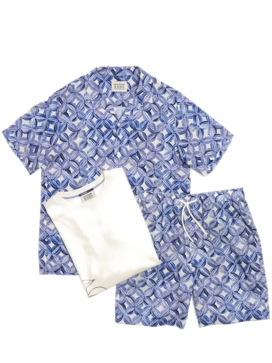 Мужская рубашка с коротким рукавом с принтом Tiles Flower Blue SCOTCH & SODA — изображение 10 из 10, синий