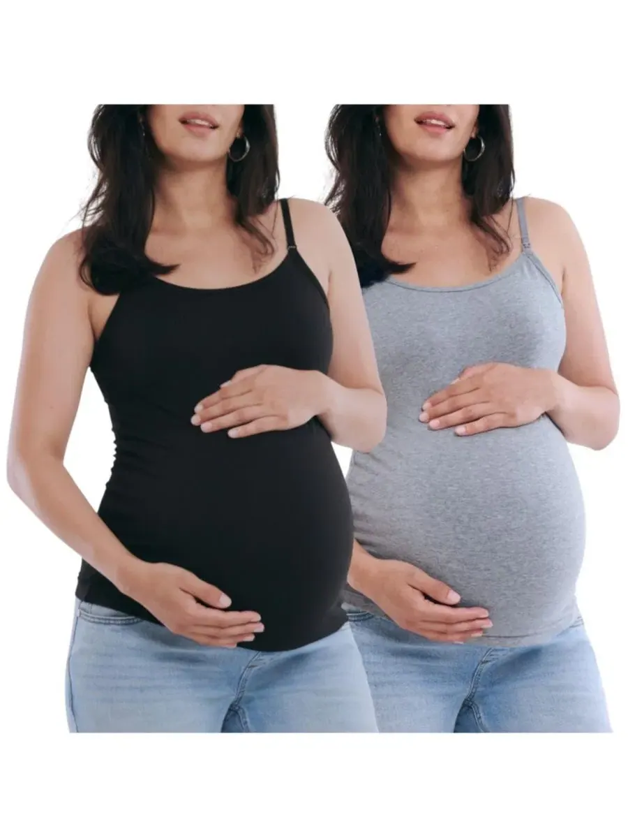 Топ для кормления с клипсой, 2 шт. Motherhood Maternity — изображение 1 из 5, серый черный