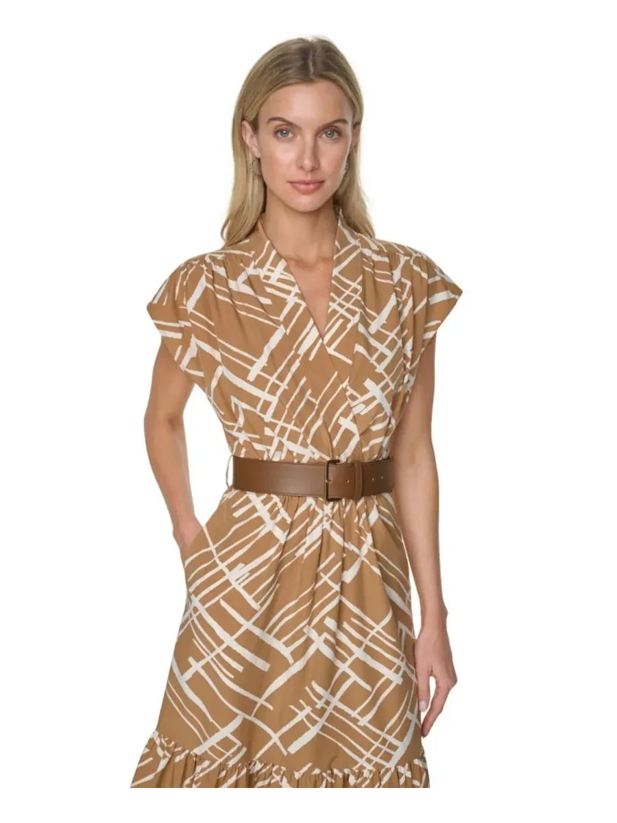 Платье миди с поясом Women’s V-Neck Belted Midi Dress Calvin Klein — изображение 2 из 5, белый