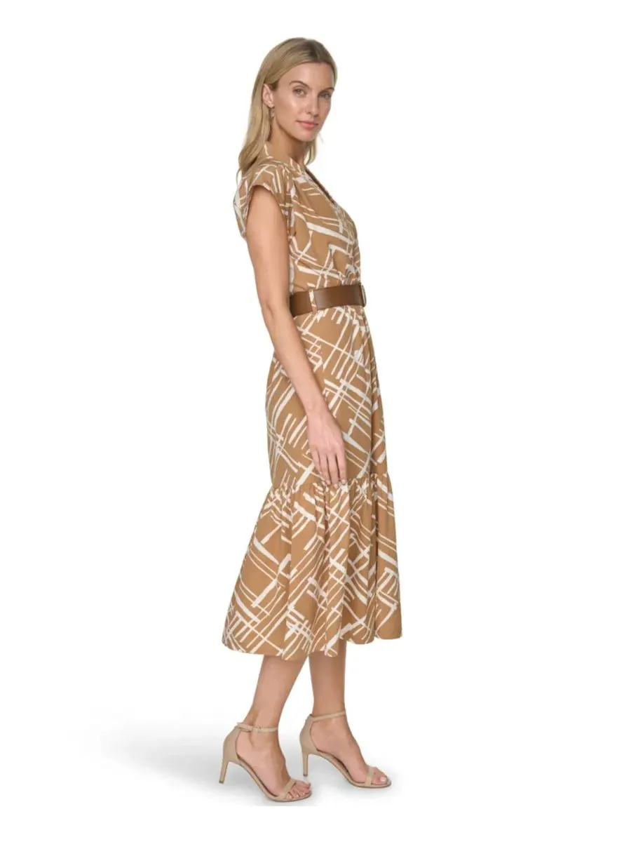 Платье миди с поясом Women’s V-Neck Belted Midi Dress Calvin Klein — изображение 3 из 5, белый