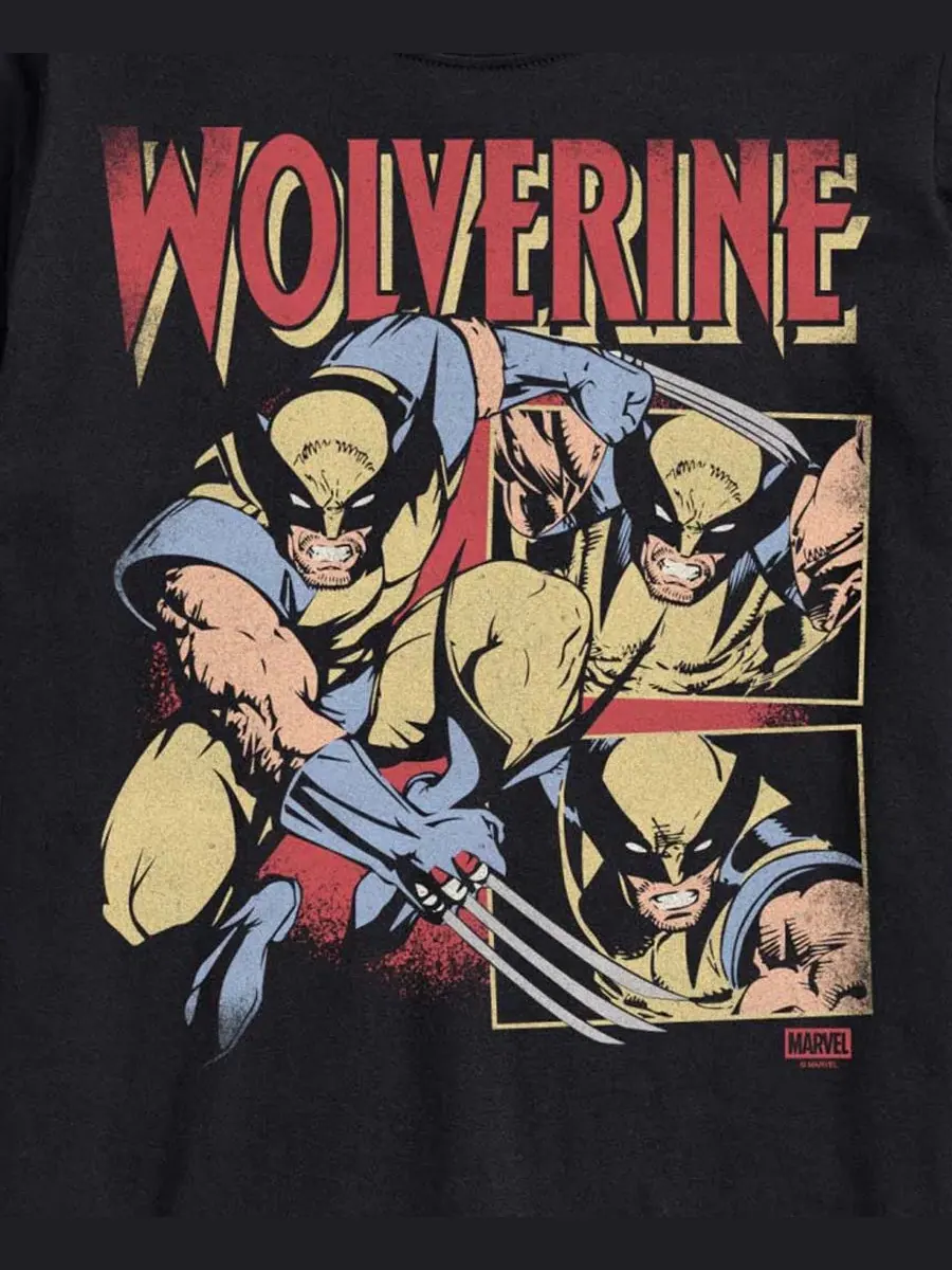 Мужская винтажная футболка с коротким рукавом и графическим принтом Marvel Wolverine AIRWAVES — изображение 3 из 3, черный