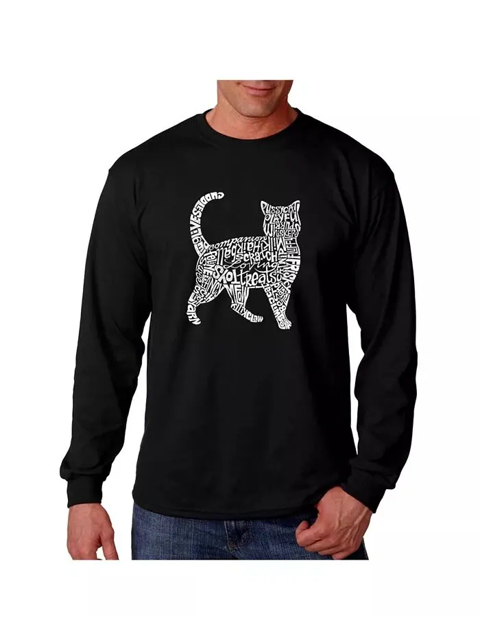 Футболка с длинным рукавом «Word Art» для мужчин — Кот LA Pop Art — изображение 1 из 2, черный