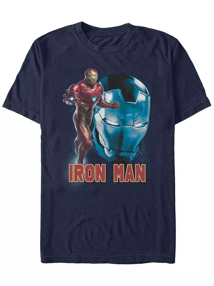 Мужская футболка Marvel Avengers Endgame Iron Man, профиль сбоку, короткий рукав Fifth Sun — изображение 1 из 1, темно-синий
