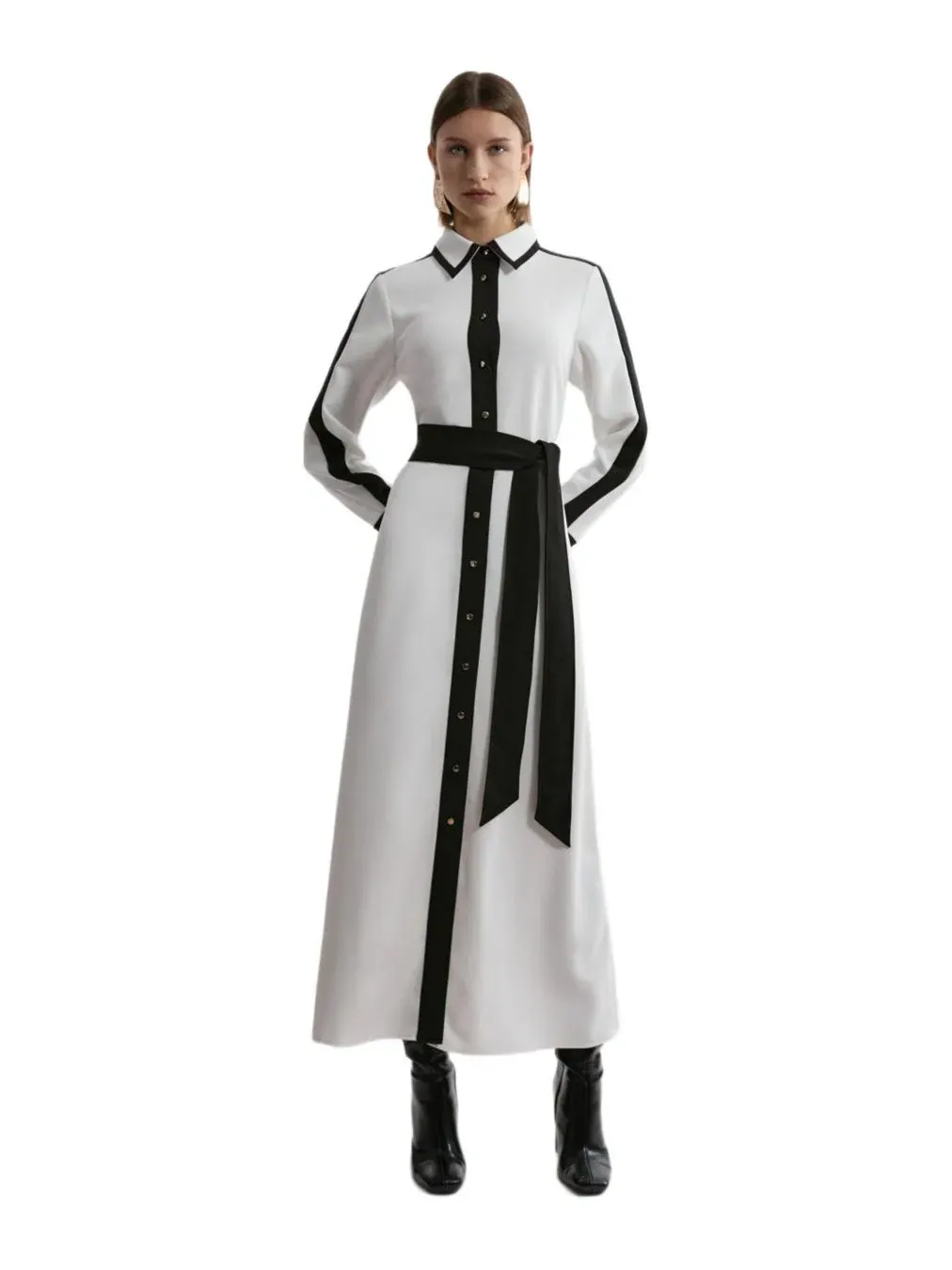 Женское платье-рубашка миди с поясом Karen Millen — изображение 1 из 8, белый
