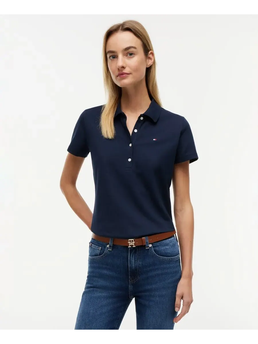 Классическая женская футболка-поло с коротким рукавом из пике Tommy Hilfiger