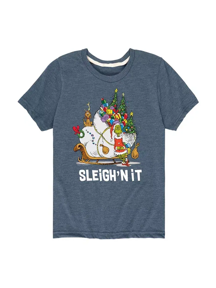 Футболка с принтом "Sleigh'n It" для мальчиков старшего возраста The Grinch — синий