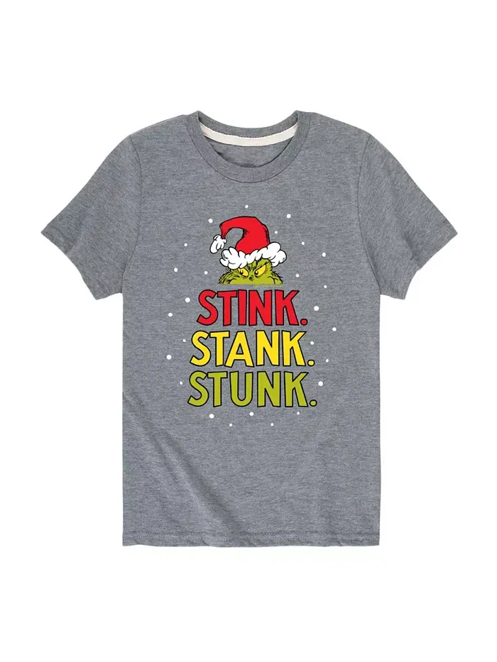 Футболка с принтом "Big Boys Stink Stank Stunk" для мальчиков The Grinch — серый