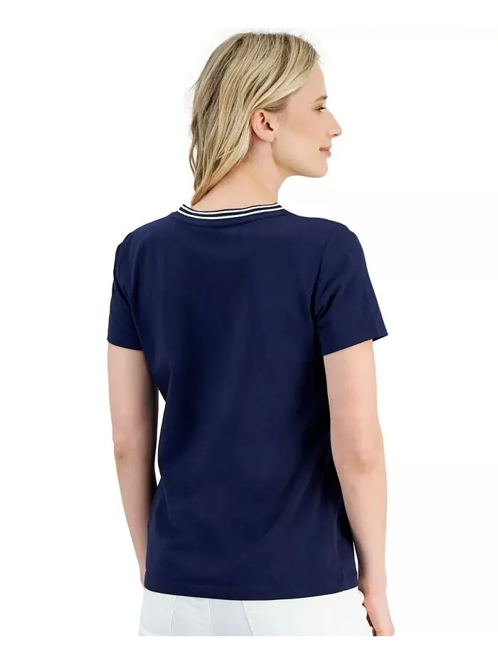 Женский однотонный с V-образным вырезом и полосками Nautica Jeans — изображение 2 из 3, синий