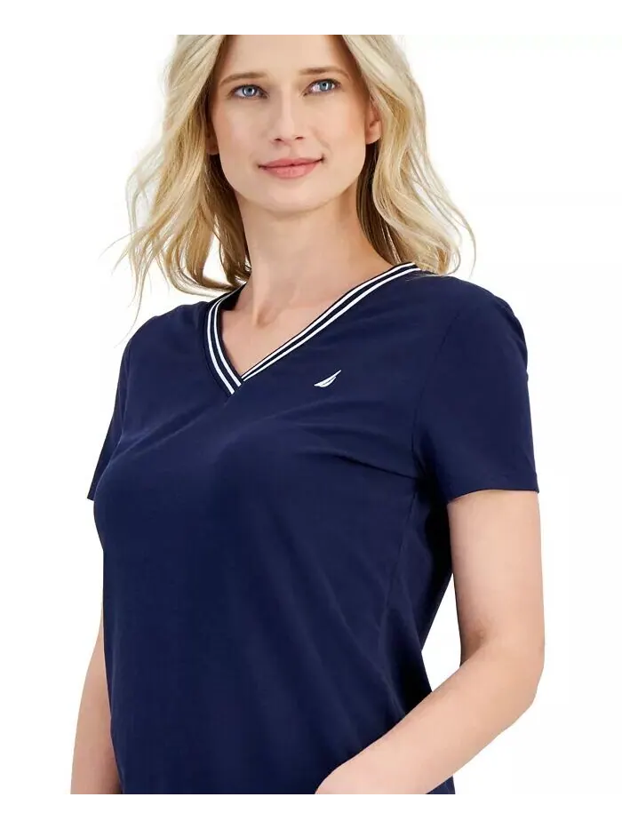 Женский однотонный с V-образным вырезом и полосками Nautica Jeans — изображение 3 из 3, синий