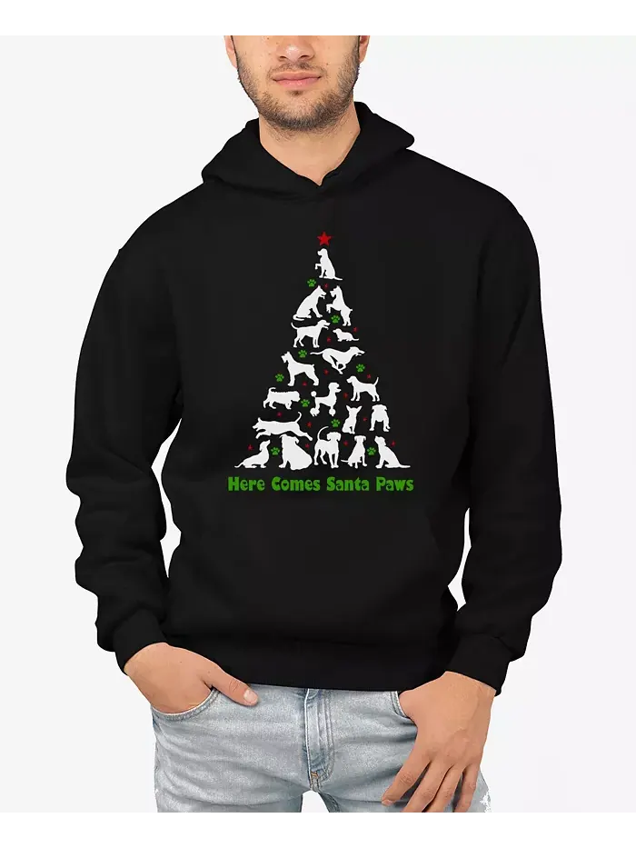 Мужская толстовка с капюшоном Here Comes Santa Paws и принтом LA Pop Art — изображение 1 из 3, черный