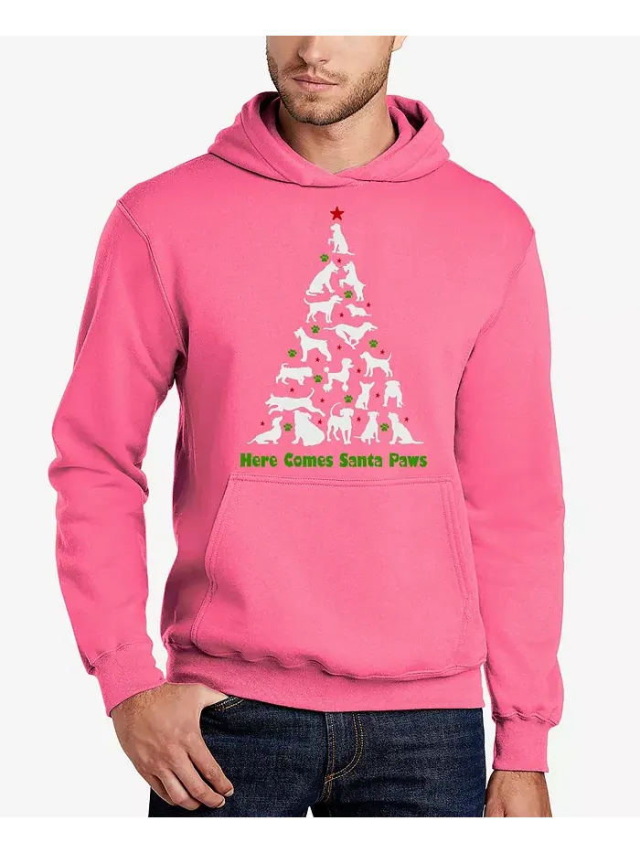 Мужская толстовка с капюшоном Here Comes Santa Paws и принтом LA Pop Art — изображение 1 из 5, розовый