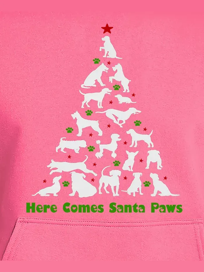 Мужская толстовка с капюшоном Here Comes Santa Paws и принтом LA Pop Art — изображение 3 из 5, розовый
