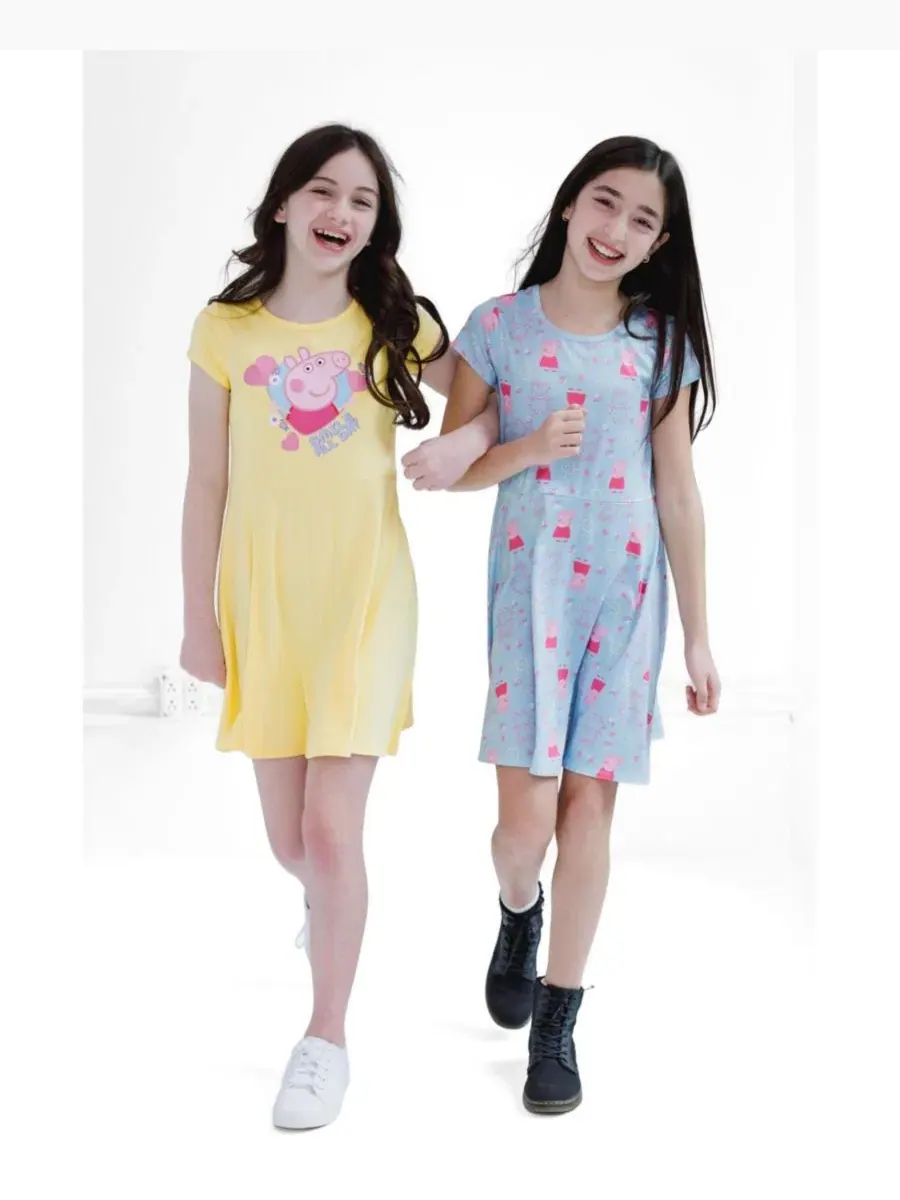 Комплект платьев-трапеций Peppa Pig с принтом, Short Sleeve Peppa Pig — изображение 2 из 3, синий желтый