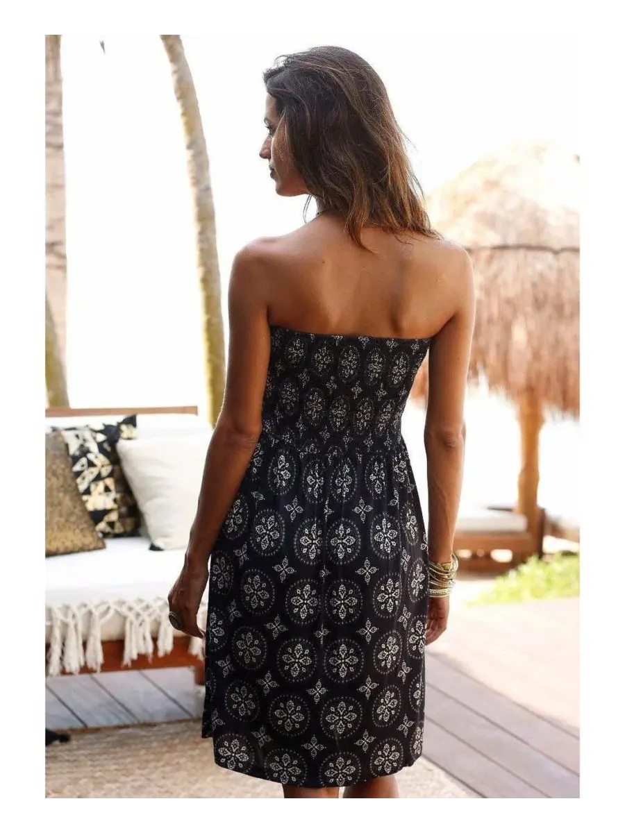 Платье-бандо с принтом, модель Patterned Bandeau LASCANA — изображение 4 из 7, черный