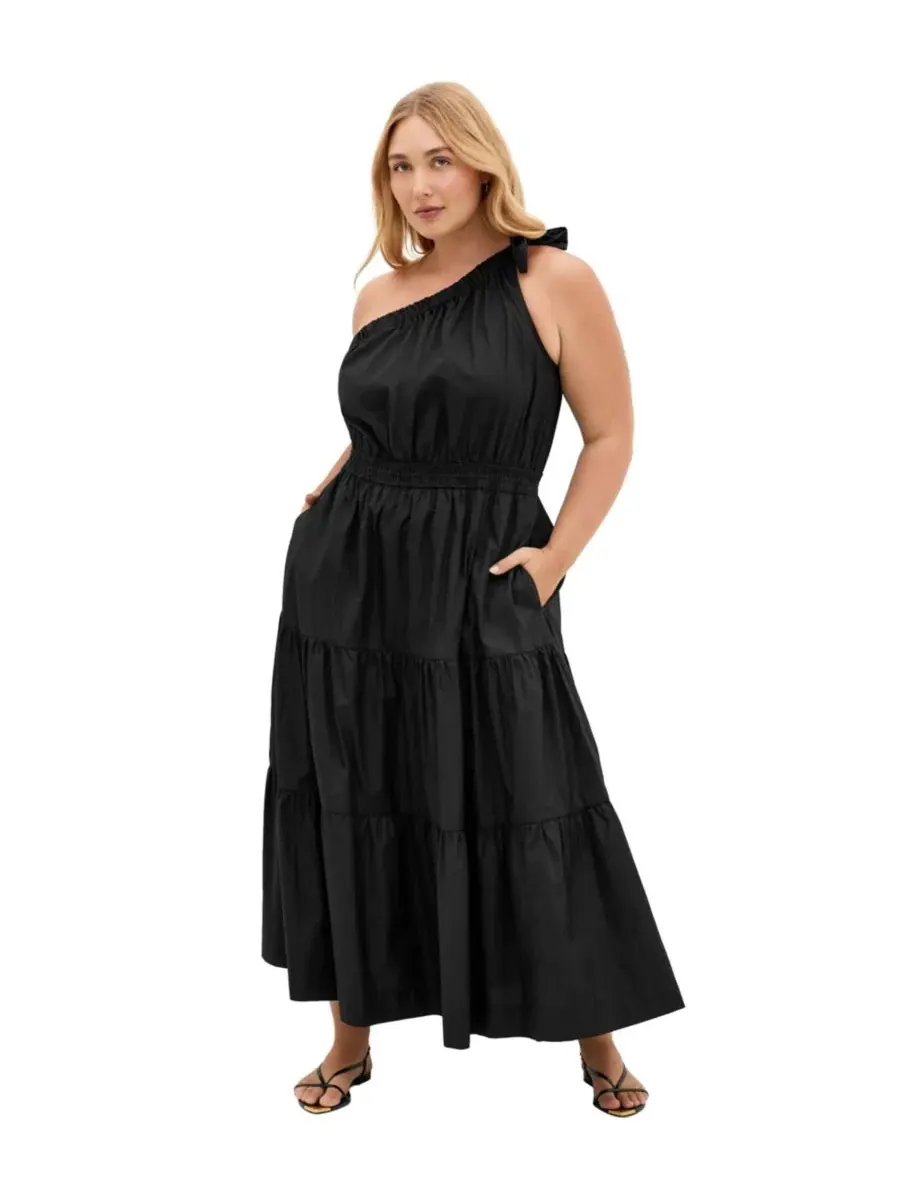 Платье макси Haylee One Shoulder Cotton CITY CHIC — изображение 1 из 5, черный