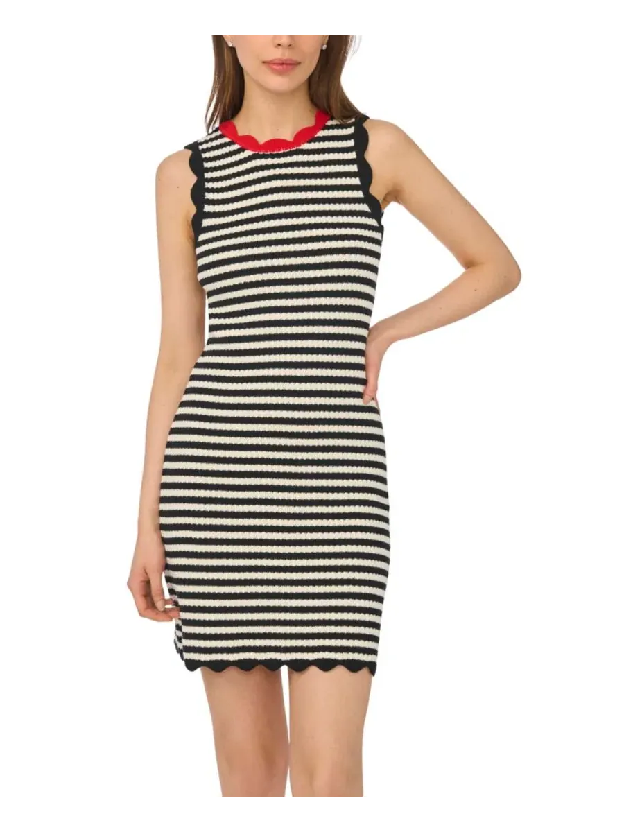 Платье мини без рукавов с полосатым принтом и бахромой, модель Stripe Crewneck Sleeveless Mini — изображение 2 из 3