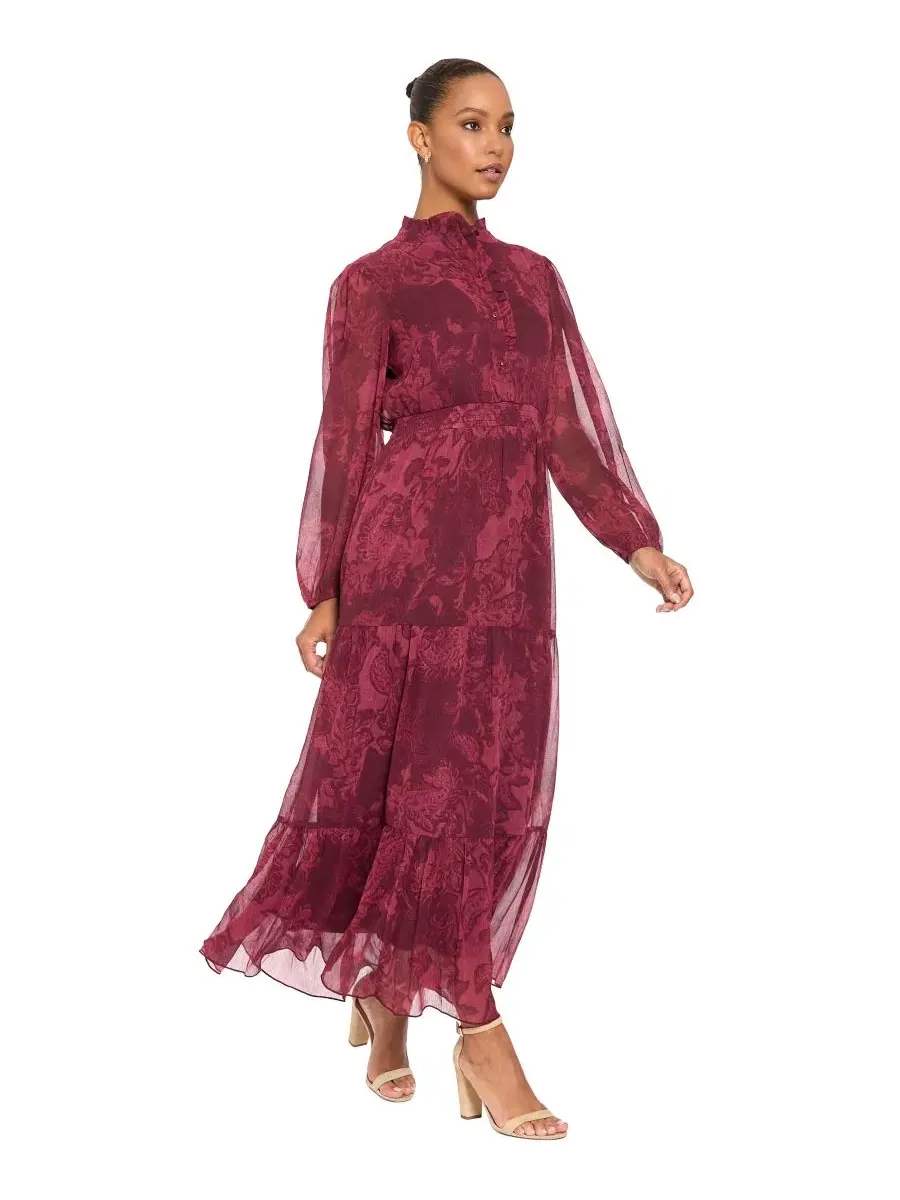 Платье-макси с цветочным принтом, с длинным рукавом, модель Petite Floral-Tiered Long-Sleeve Dress — изображение 1 из 4