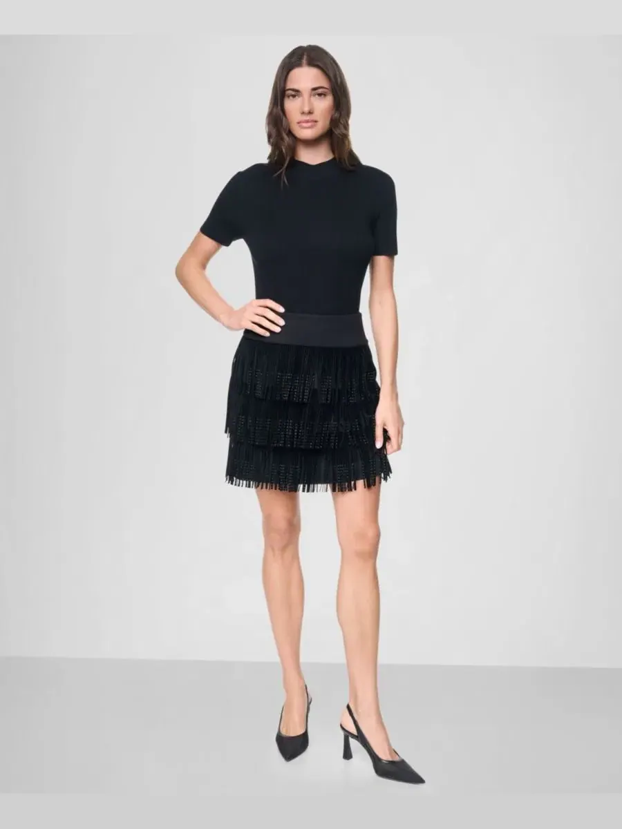 Юбка-трапеция с бахромой из стразов DKNY — изображение 2 из 9, черный