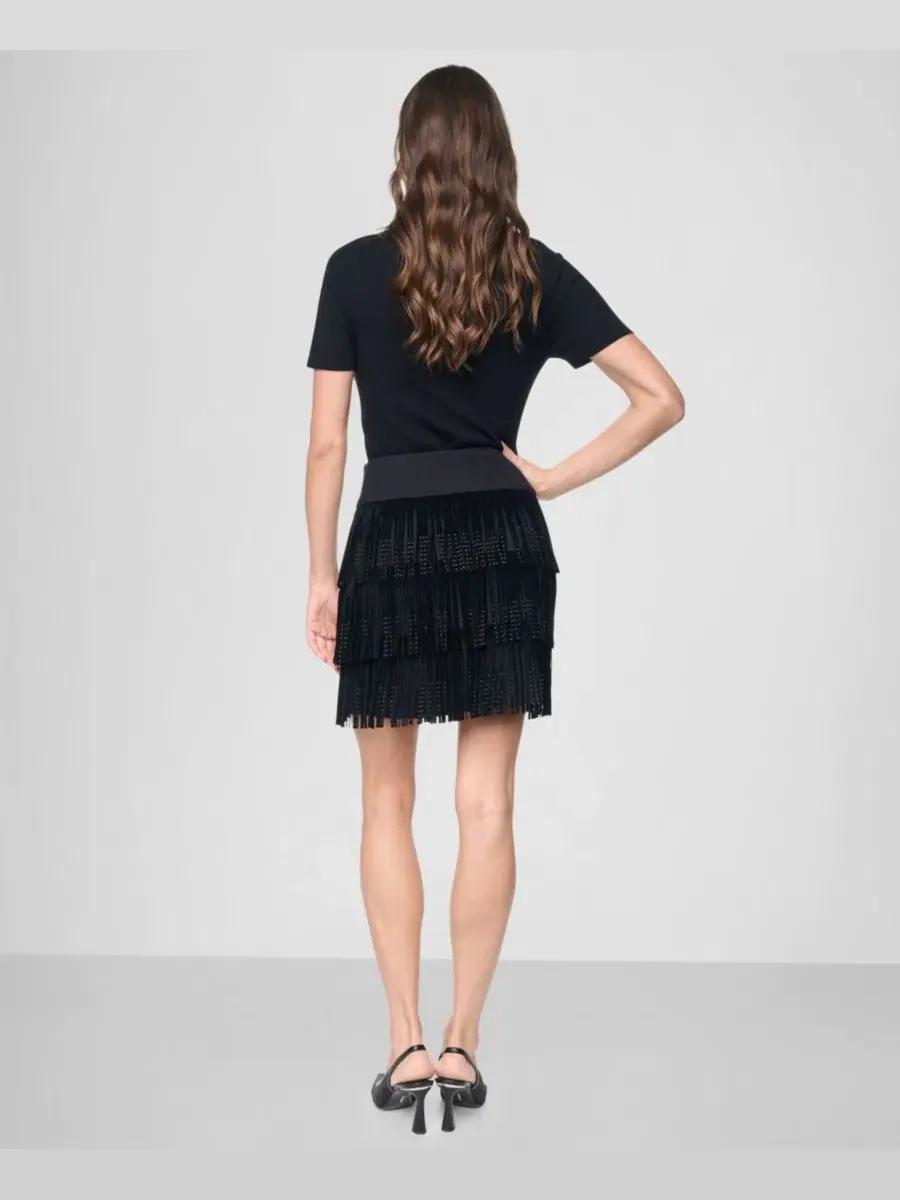 Юбка-трапеция с бахромой из стразов DKNY — изображение 5 из 9, черный