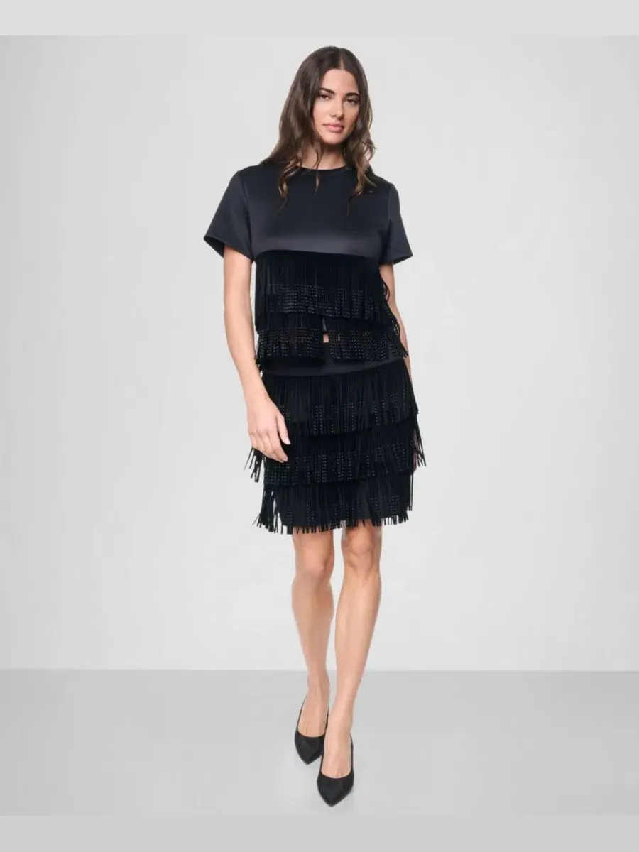 Юбка-трапеция с бахромой из стразов DKNY — изображение 6 из 9, черный