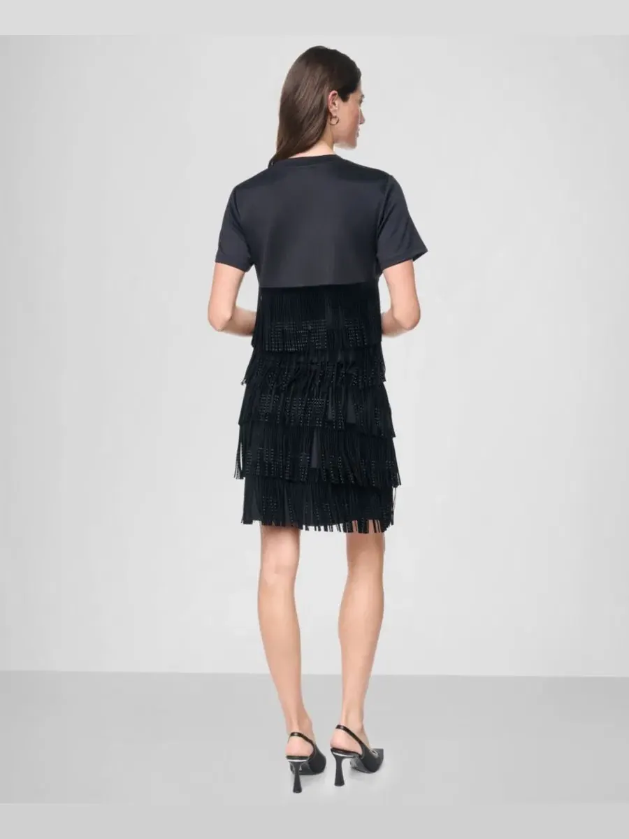 Юбка-трапеция с бахромой из стразов DKNY — изображение 7 из 9, черный
