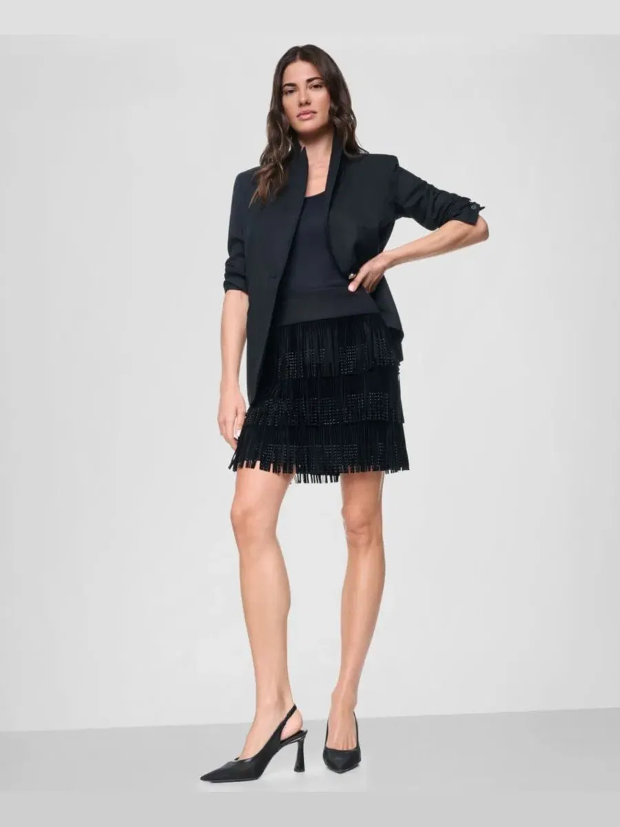 Юбка-трапеция с бахромой из стразов DKNY — изображение 8 из 9, черный