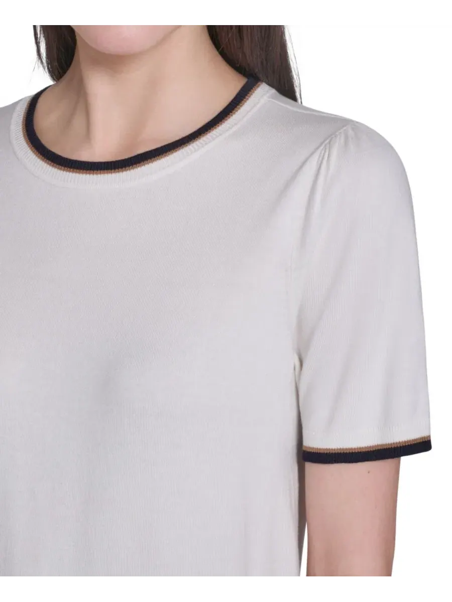 Свитер женский с коротким рукавом, хлопковый Tommy Hilfiger — изображение 4 из 6, слоновая кость мульти