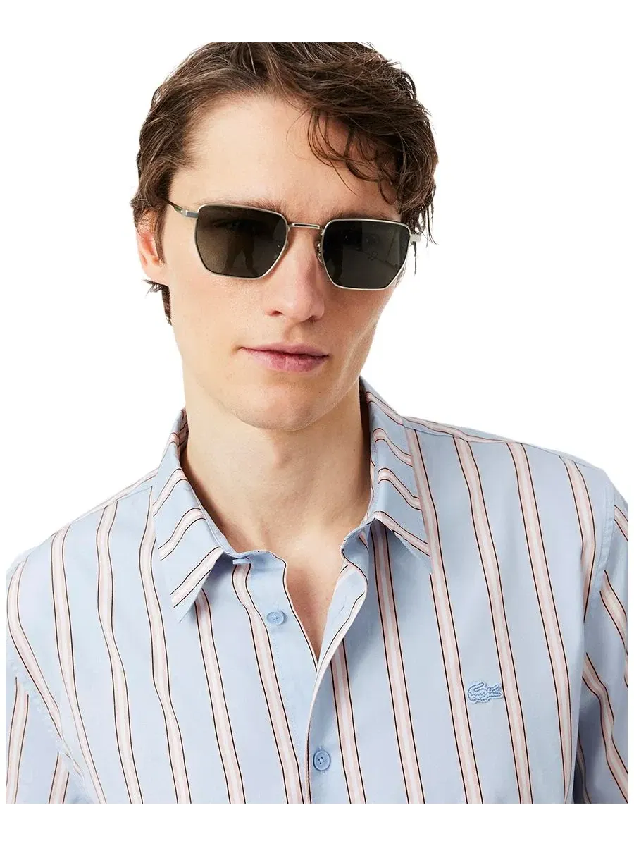 Рубашка с коротким рукавом и полосками Lacoste — изображение 3 из 5, шамбре
