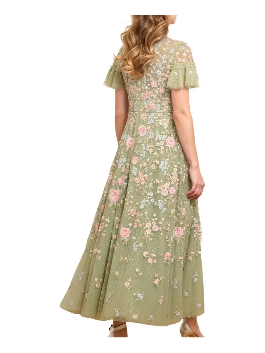 Платье с цветочной вышивкой, с коротким рукавом, модель Antoinettes Needle & Thread — изображение 2 из 3, луговой