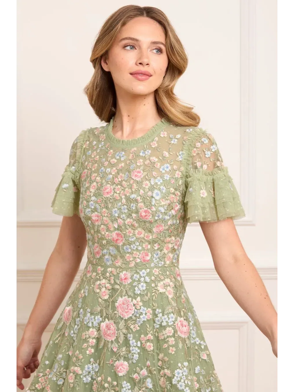 Платье с цветочной вышивкой, с коротким рукавом, модель Antoinettes Needle & Thread — изображение 3 из 3, луговой