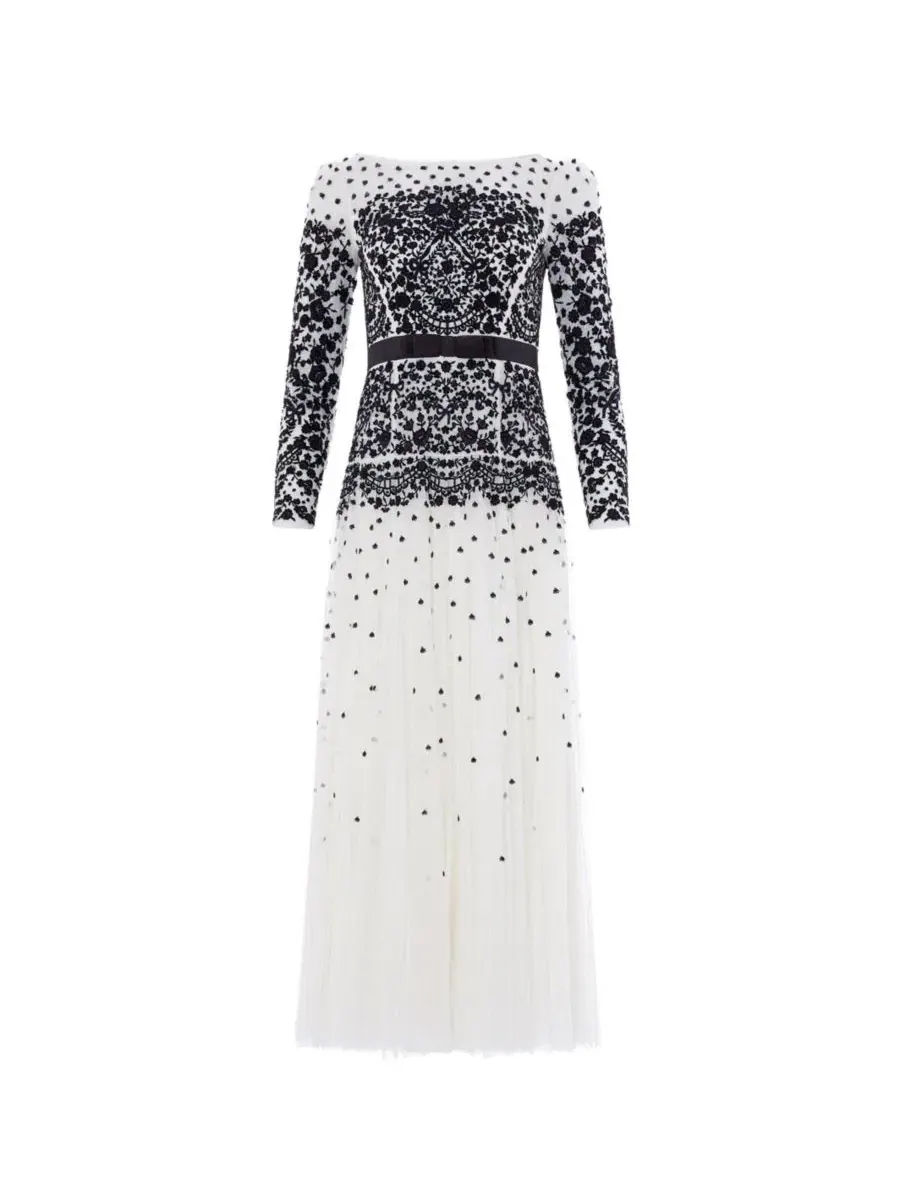 Платье макси с длинным рукавом Gilded Long Sleeve Maxi Lace Gown Needle & Thread — изображение 2 из 4, графитовый