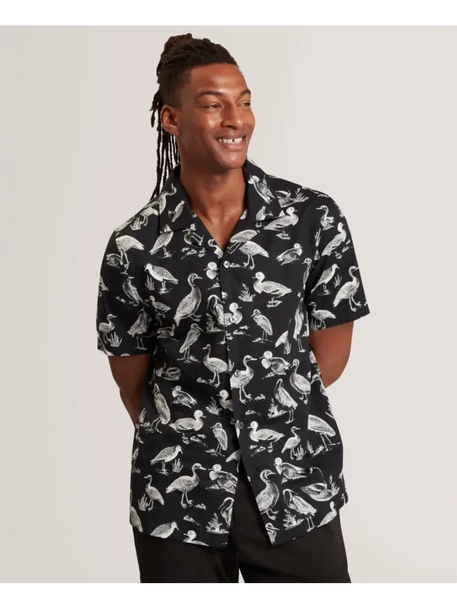 Рубашка с коротким рукавом и принтом Yamal Regular Duck Print Ted Baker — изображение 1 из 6, черный