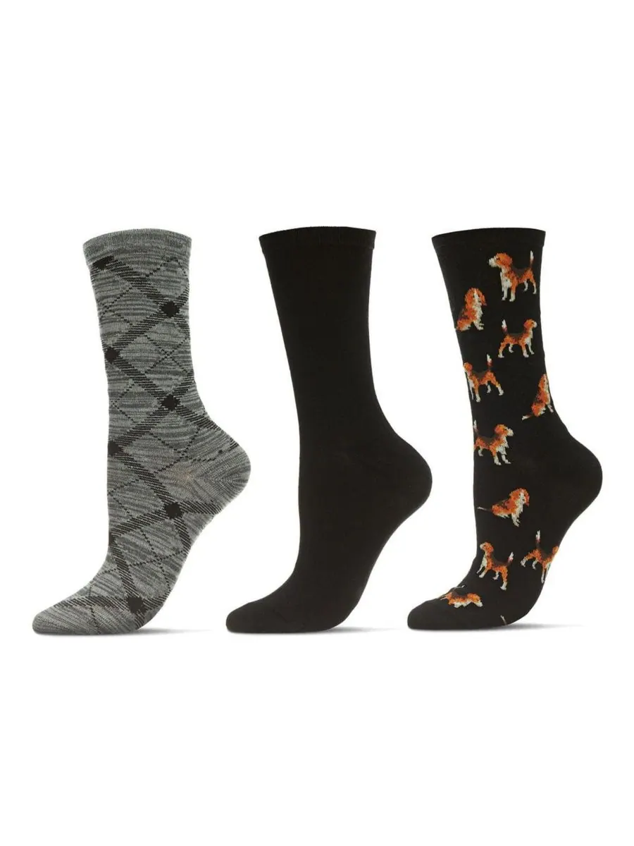 Женские носки Beagle Crew Socks (3 пары в упаковке) MeMoi — изображение 1 из 3, черный
