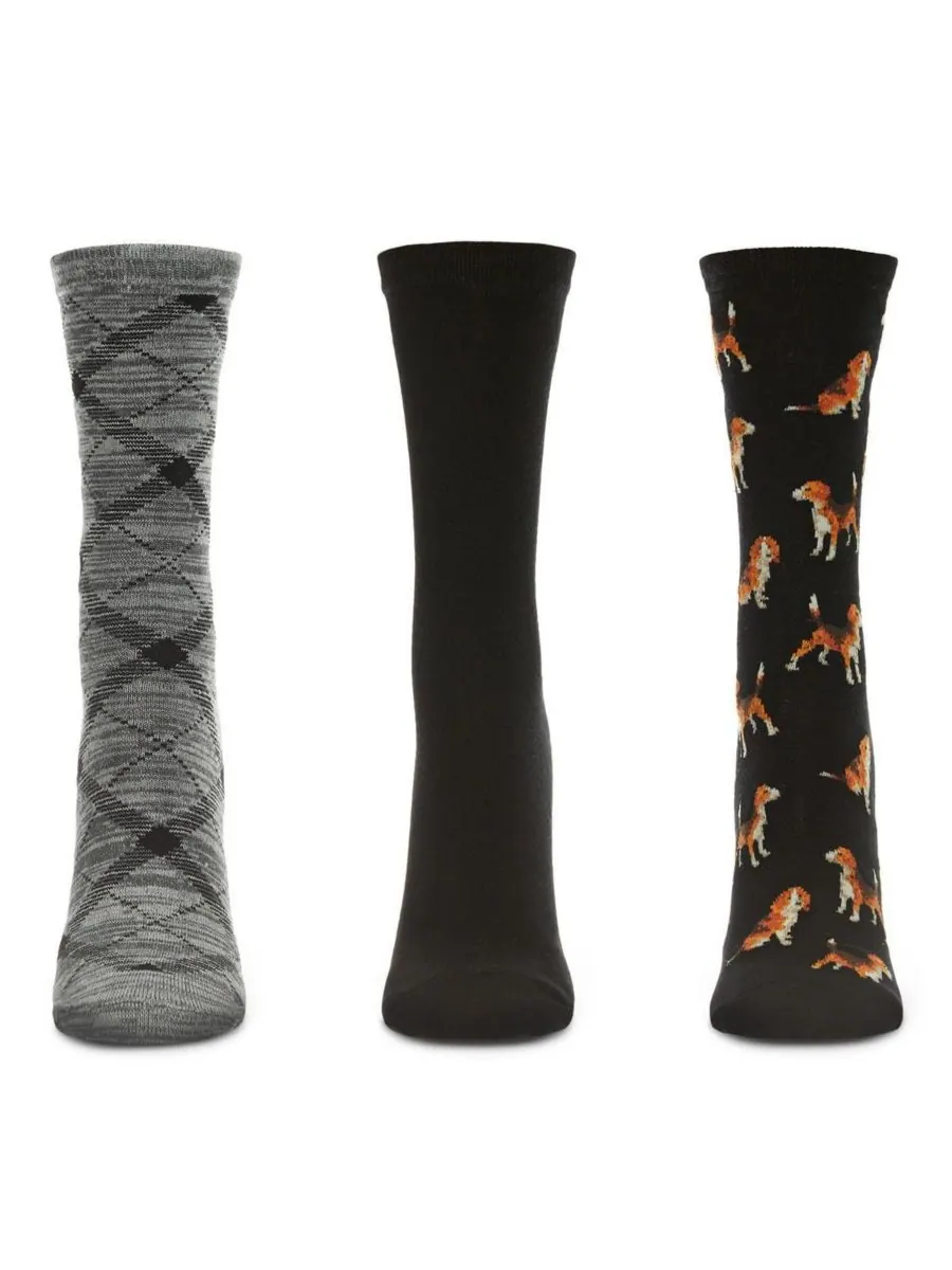 Женские носки Beagle Crew Socks (3 пары в упаковке) MeMoi — изображение 2 из 3, черный