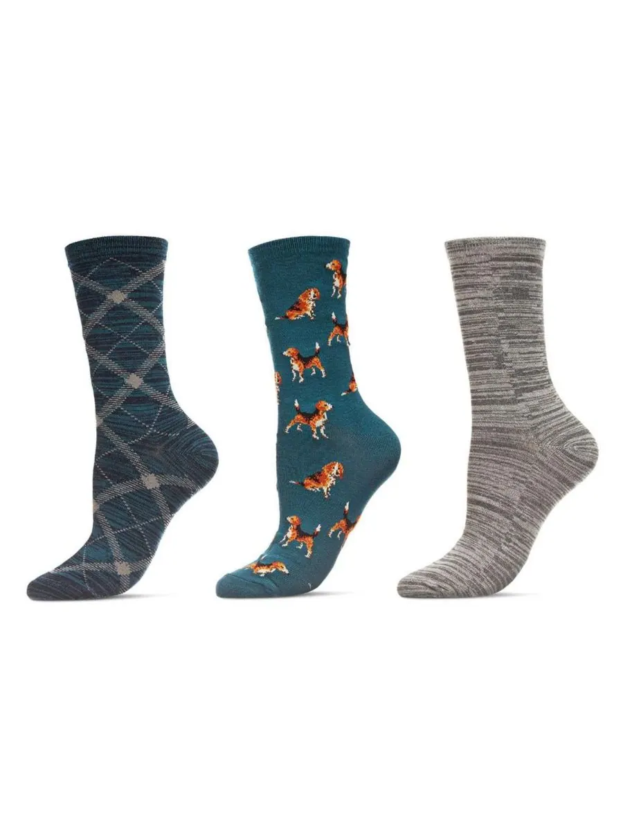 Женские носки Beagle Crew Socks (3 пары в упаковке) MeMoi — изображение 1 из 3, синий
