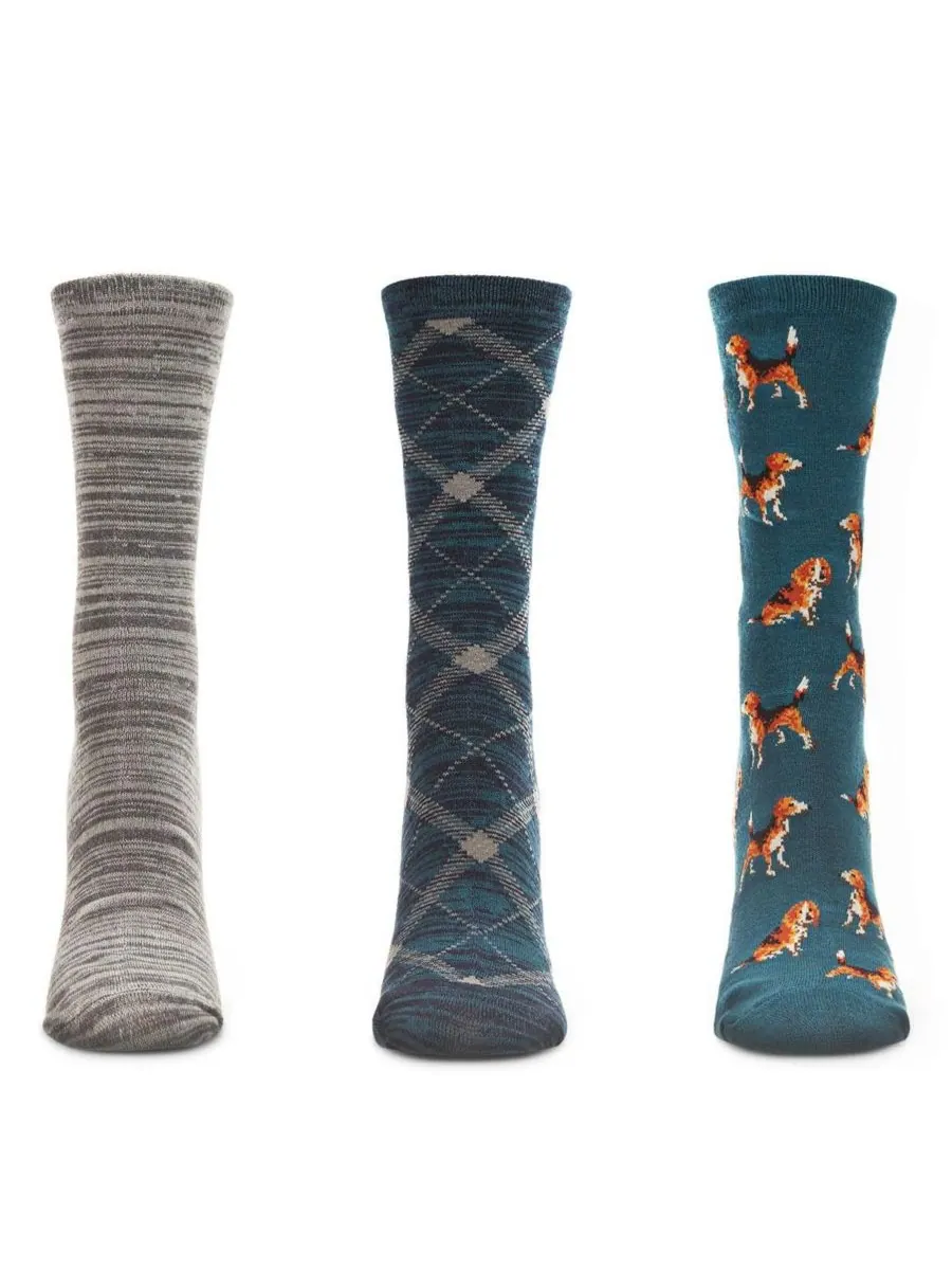 Женские носки Beagle Crew Socks (3 пары в упаковке) MeMoi — изображение 3 из 3, синий