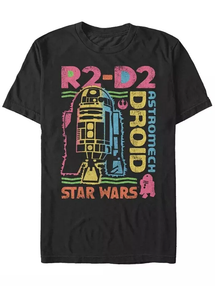 Мужская классическая футболка с коротким рукавом Rainbow Retro R2-D2 Astromech Droid из вселенной — изображение 1 из 1