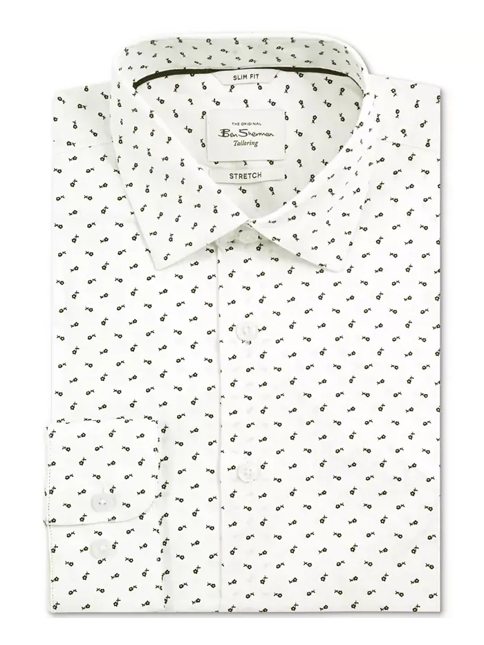 Мужская рубашка приталенного кроя с цветочным принтом Ben Sherman — изображение 1 из 3, белый