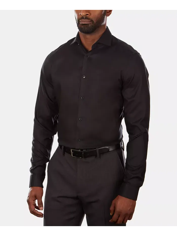 Мужская рубашка Calvin Klein Steel+ Slim-Fit Non-Iron Stretch Performance — изображение 1 из 7, черный