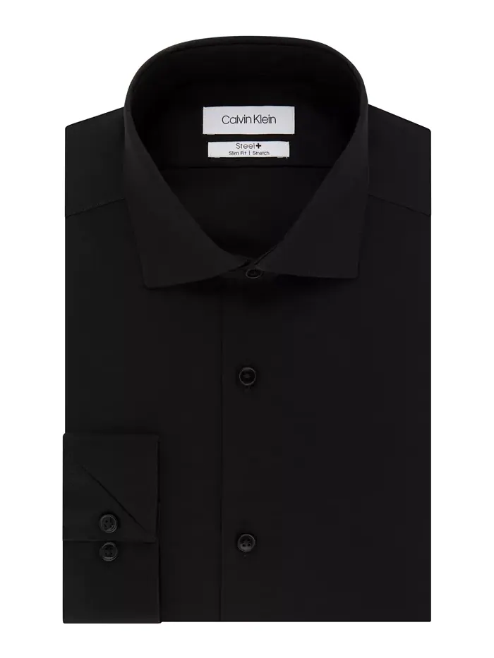 Мужская рубашка Calvin Klein Steel+ Slim-Fit Non-Iron Stretch Performance — изображение 3 из 7, черный