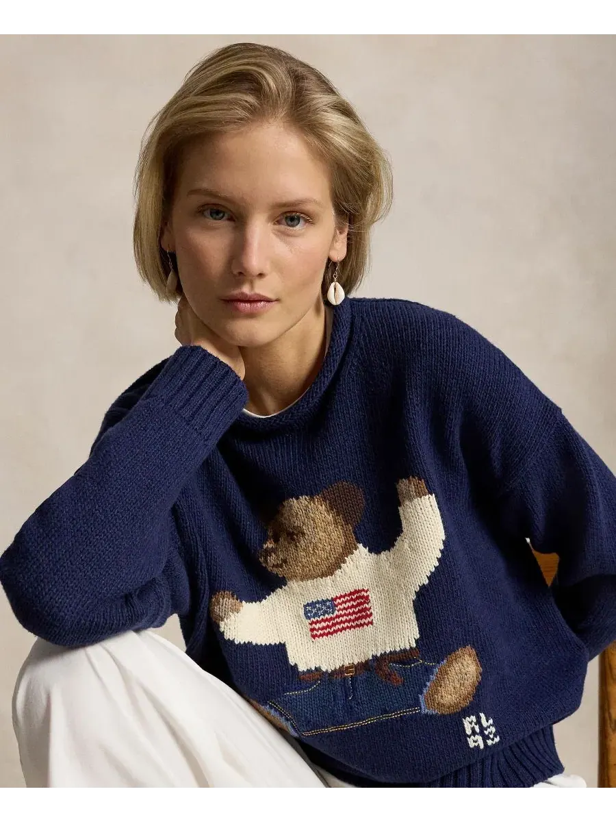 Женский свитер с длинными рукавами и круглым вырезом Polo Ralph Lauren — изображение 1 из 6, темно-синий мульти