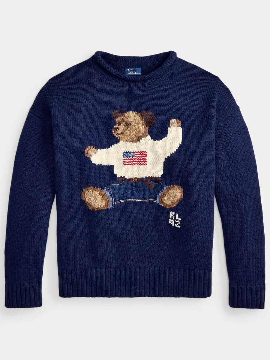 Женский свитер с длинными рукавами и круглым вырезом Polo Ralph Lauren — изображение 2 из 6, темно-синий мульти