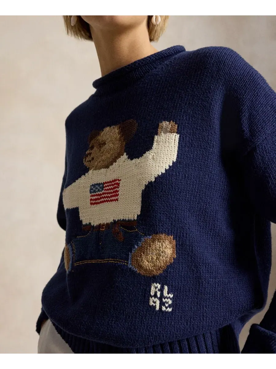 Женский свитер с длинными рукавами и круглым вырезом Polo Ralph Lauren — изображение 4 из 6, темно-синий мульти