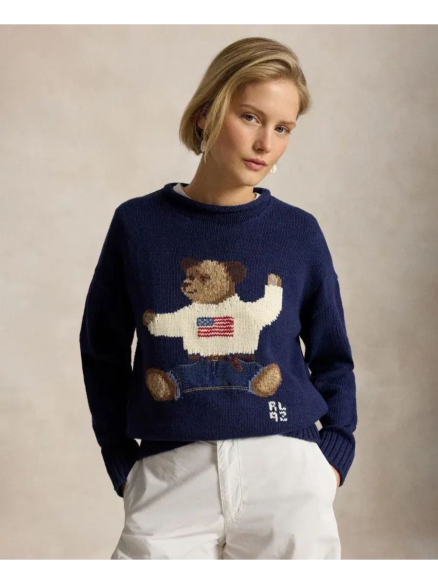 Женский свитер с длинными рукавами и круглым вырезом Polo Ralph Lauren — изображение 6 из 6, темно-синий мульти