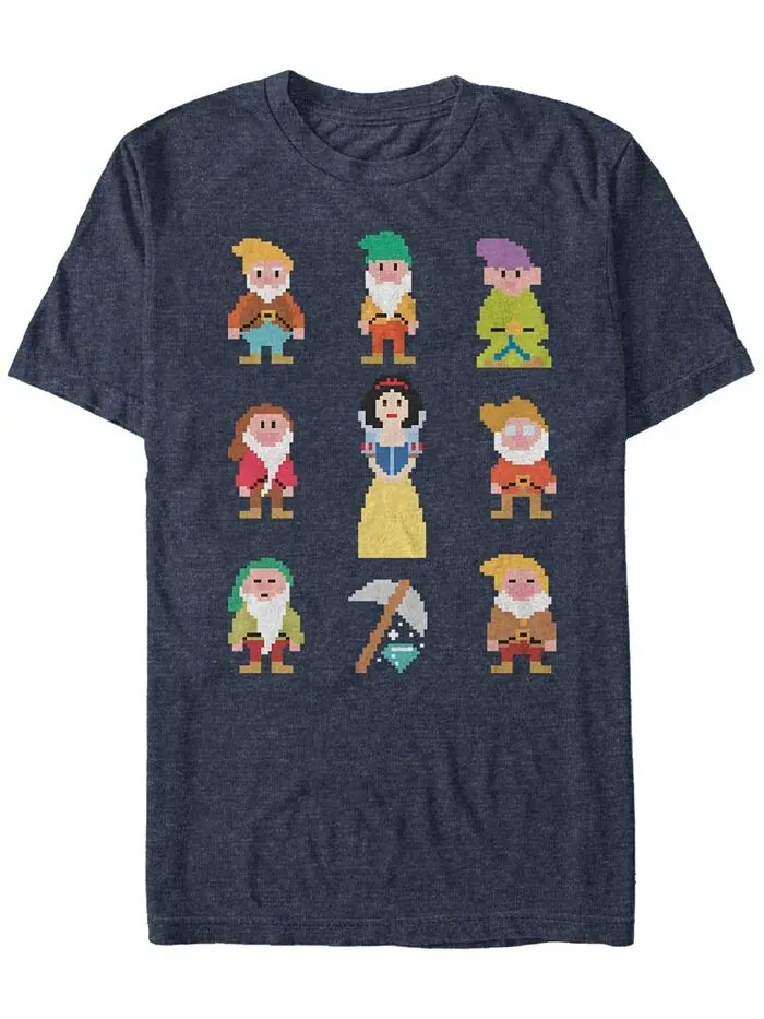 Мужская футболка с короткими рукавами Disney Snow White Pixelated Dwarf Crew Fifth Sun — изображение 1 из 1, темно-синий
