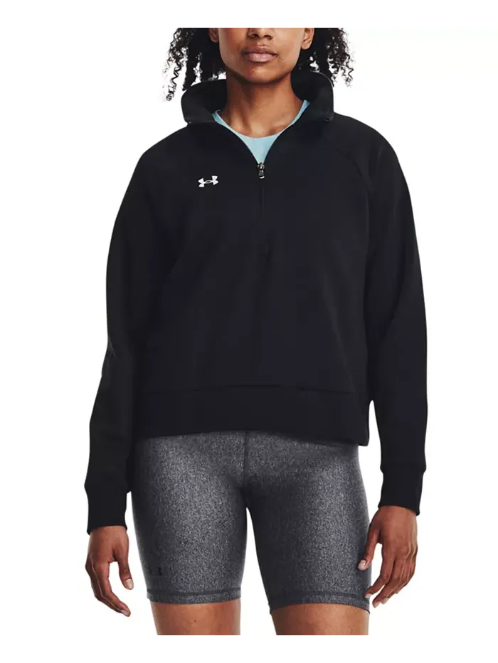 Женский флисовый свитшот Rival с полузастежкой-молнией и воротником-стойкой Under Armour — изображение 1 из 4, черный//белый
