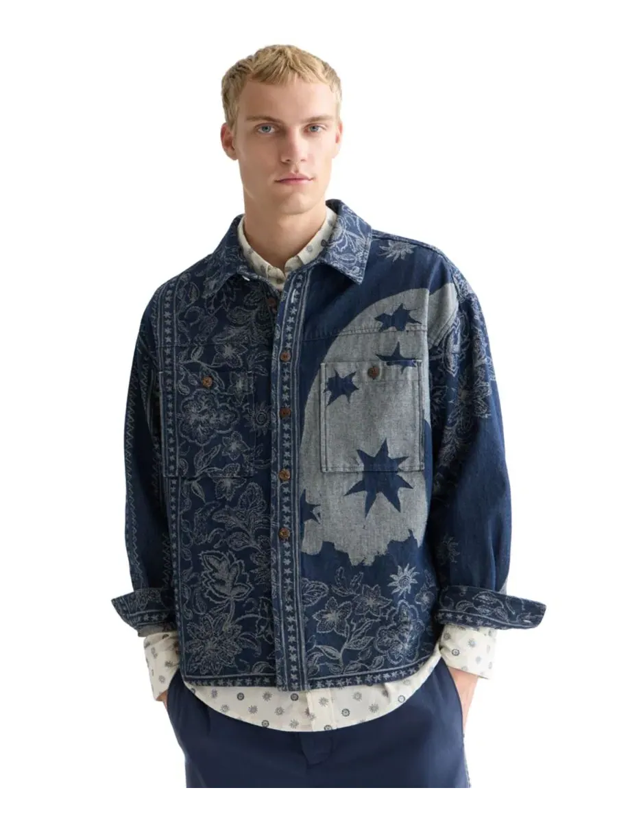 Мужская жаккардовая рубашка с длинными рукавами SCOTCH & SODA — изображение 1 из 6, темно-синий