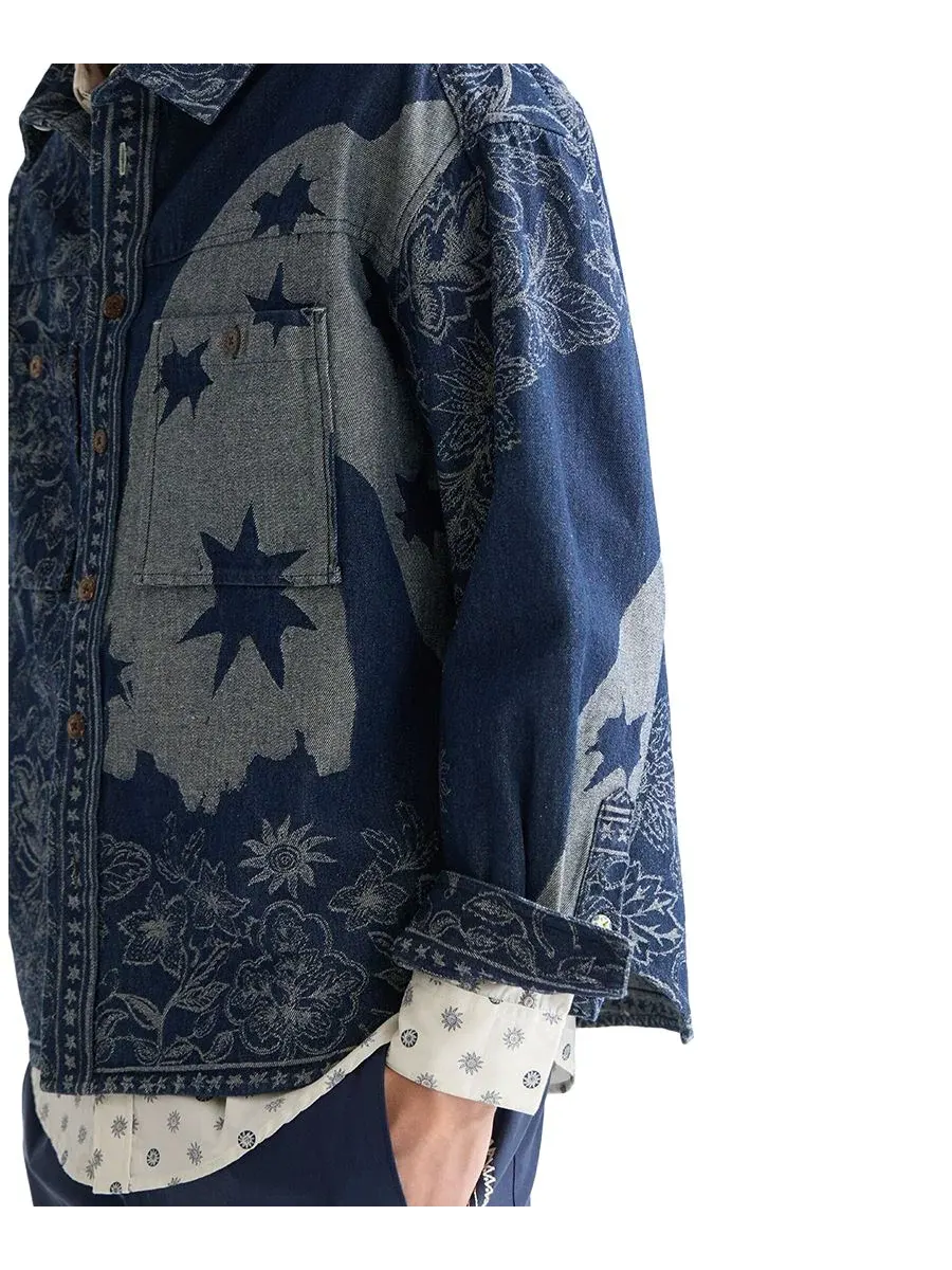 Мужская жаккардовая рубашка с длинными рукавами SCOTCH & SODA — изображение 3 из 6, темно-синий