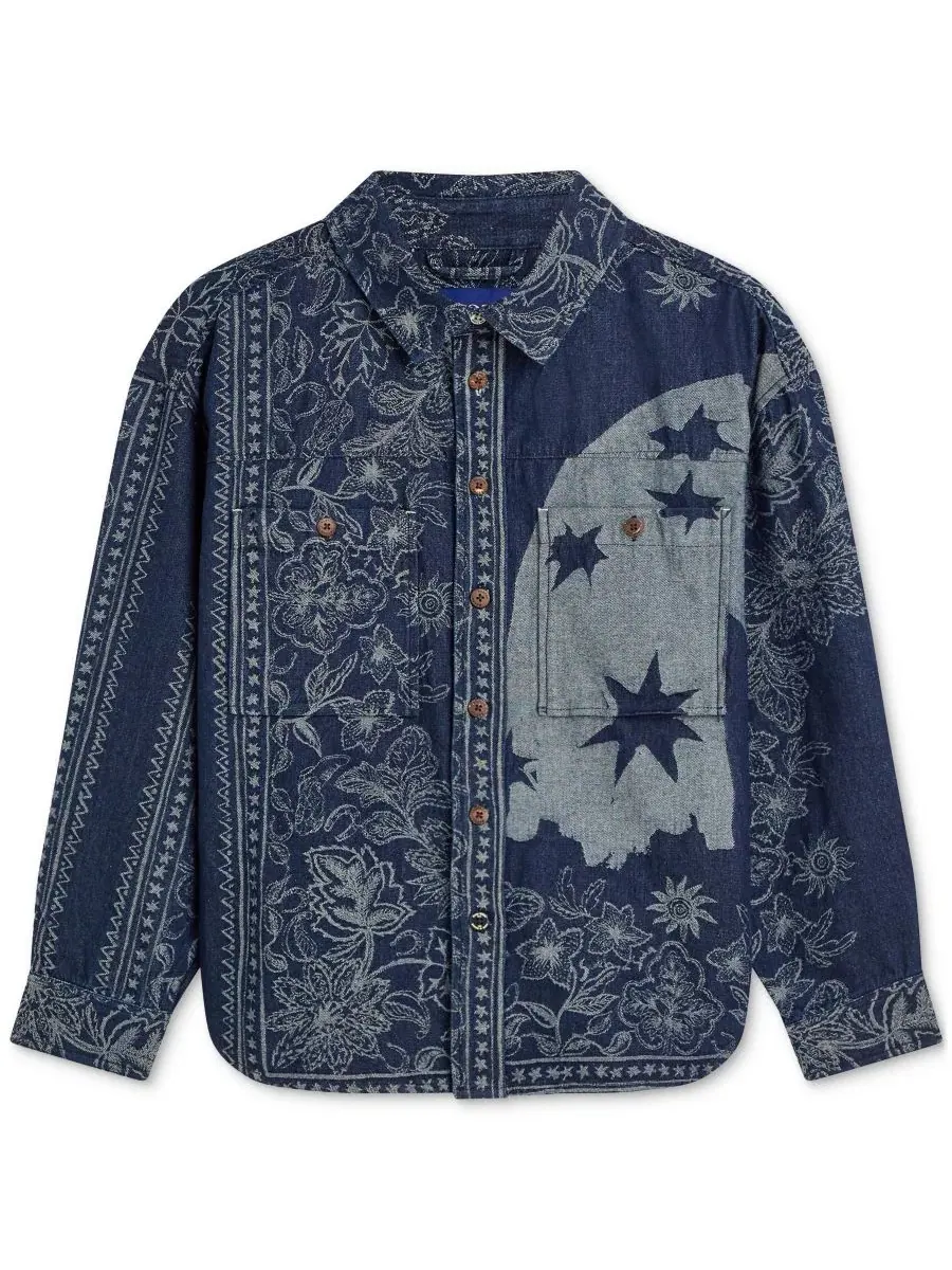 Мужская жаккардовая рубашка с длинными рукавами SCOTCH & SODA — изображение 5 из 6, темно-синий
