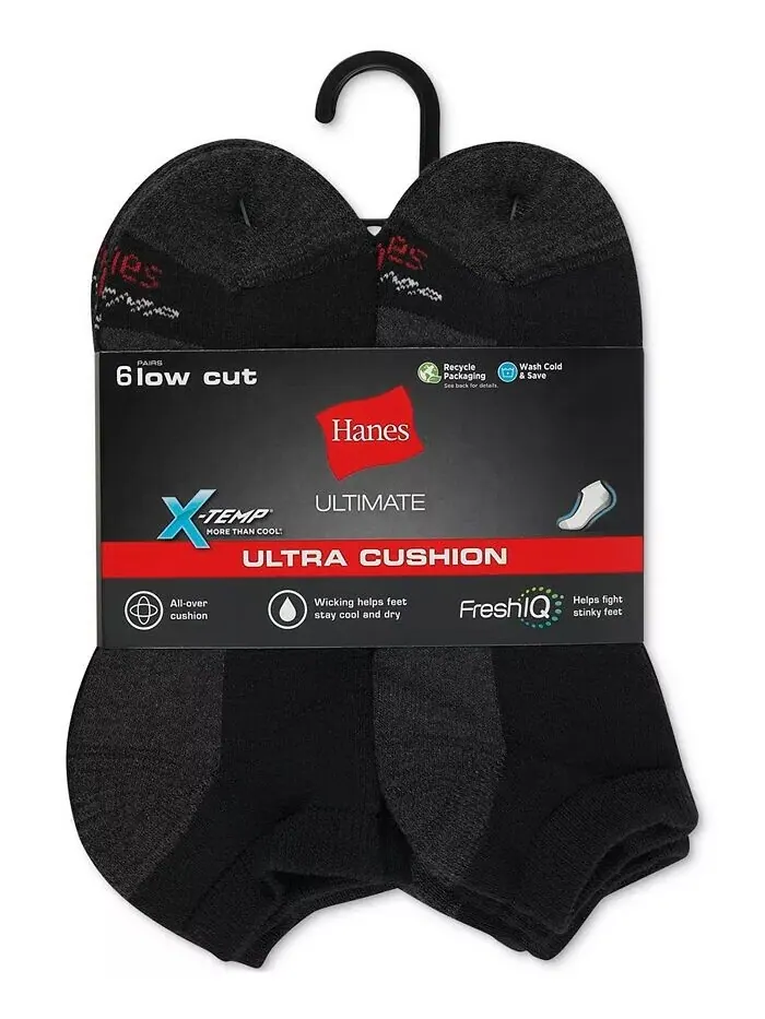 Мужские 6-Пк. Низкие носки Ultimate Xtemp Ultra Cushion Hanes — изображение 3 из 3, черный